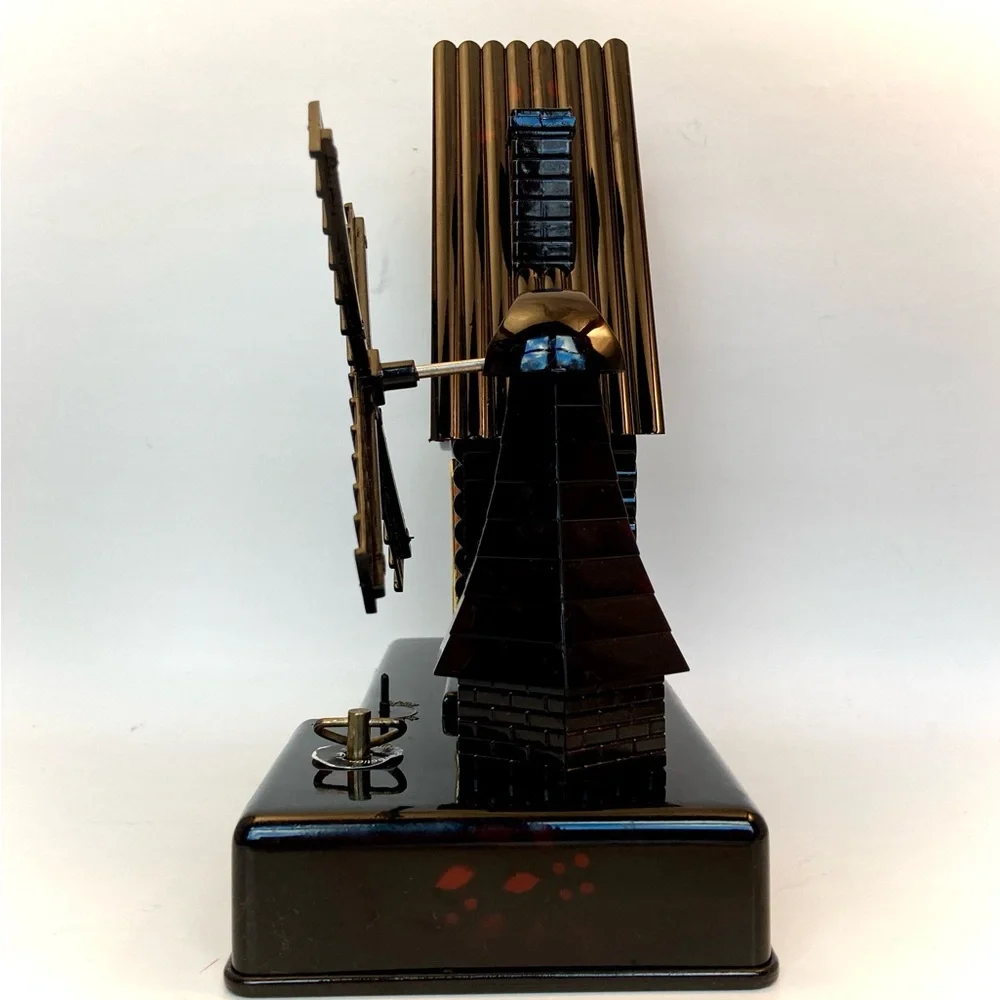 Black and Gold Windmill Music Box Clock - Unique Funky Goth - Picture 4 of 8